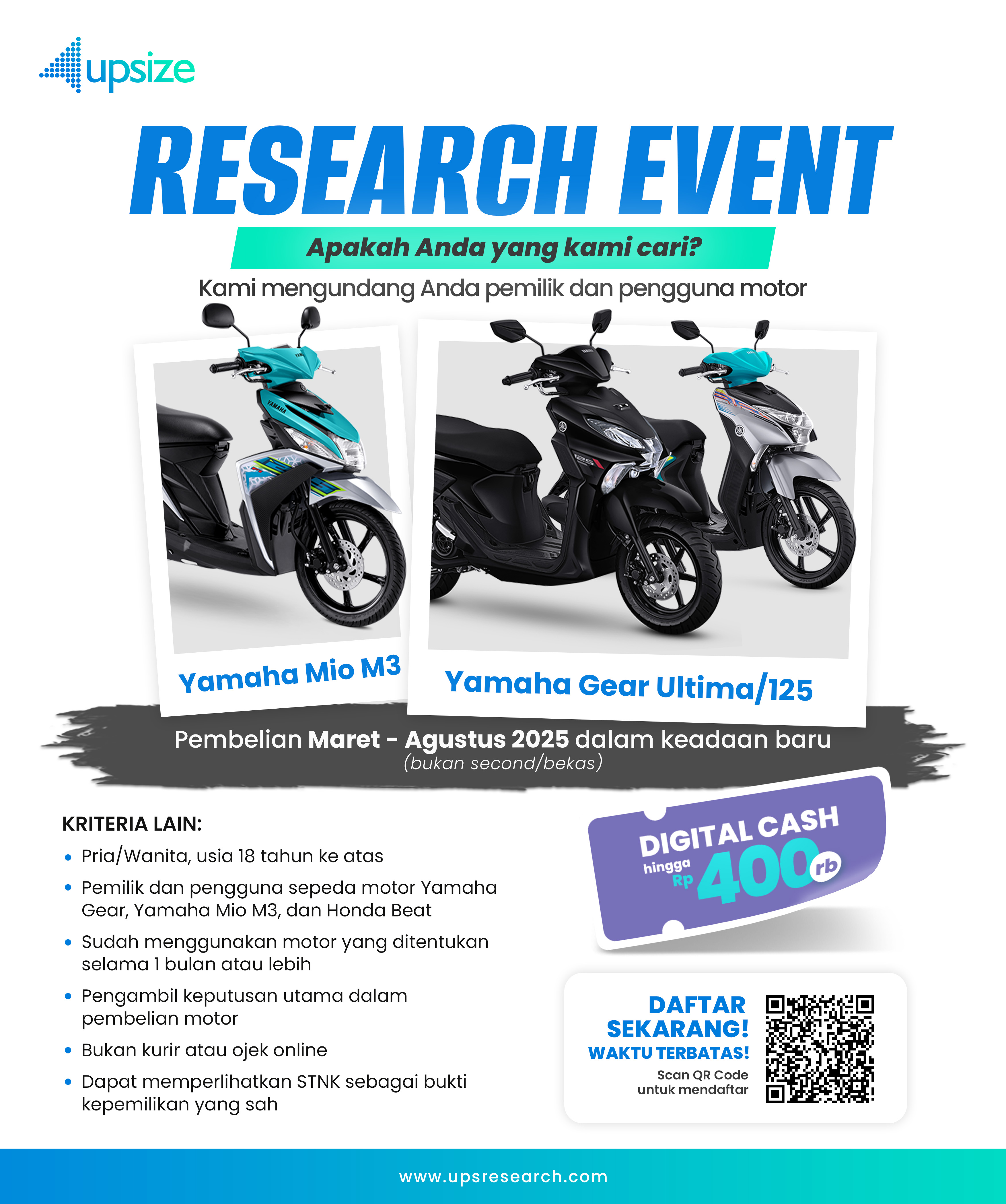 Upsize Research Event – Calling All Riders of Gear, Mio M3, and Beat